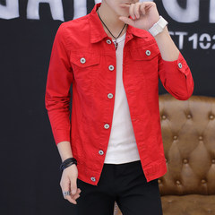 Spring and autumn cardigan baseball uniform men youth handsome Jacket Mens tide Korean slim denim jacket men S Y080 red