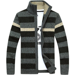 Special offer every day male men fall sweater cardigan sweater coat zipper collar Striped Polo neck sweater 170/M Army green