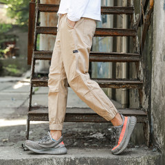 The fall of the new slim Japanese Korean overalls pants nine male fashion casual pants pants feet upon students M Khaki