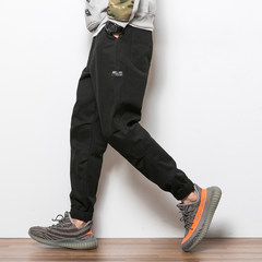The fall of the new slim Japanese Korean overalls pants nine male fashion casual pants pants feet upon students M black