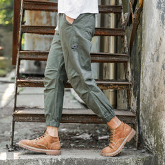 The fall of the new slim Japanese Korean overalls pants nine male fashion casual pants pants feet upon students M Army green