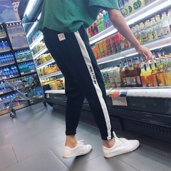 Harajuku wind nine pants trend ulzzang corduroy pants 9 Korean men pants baggy pants Haren pants 3XL Black (stitching)