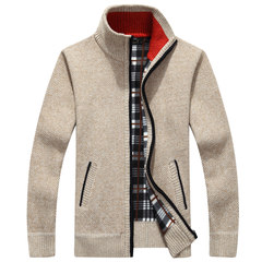 Special offer every day in autumn and winter sweater plus velvet upset sweater collar men male zipper cardigan sweater warm coat 1383 / 185 XXL Beige