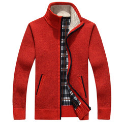 Special offer every day in autumn and winter sweater plus velvet upset sweater collar men male zipper cardigan sweater warm coat 1383 / 185 XXL gules