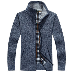 Special offer every day in autumn and winter sweater plus velvet upset sweater collar men male zipper cardigan sweater warm coat 1383 / 185 XXL Dark blue ash