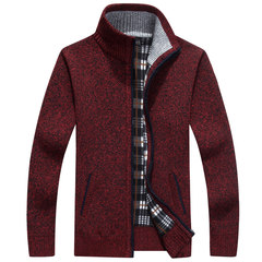 Special offer every day in autumn and winter sweater plus velvet upset sweater collar men male zipper cardigan sweater warm coat 1383 / 185 XXL Purplish red