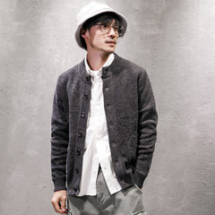 Seven Mr. winter coat collar cardigan sweater leisure Korean tide Japanese male slim knit thick sweater M gray