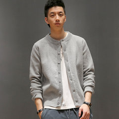 Macheda winter color trend of Korean leisure long sleeved sweater cardigan sweater slim Japanese retro coat M Light grey