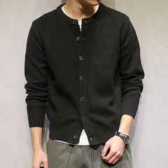 Macheda winter color trend of Korean leisure long sleeved sweater cardigan sweater slim Japanese retro coat M black