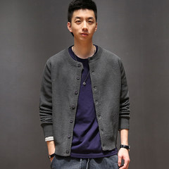 Macheda winter color trend of Korean leisure long sleeved sweater cardigan sweater slim Japanese retro coat M Dark grey