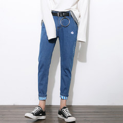 2017 autumn nine cent jeans, Korean style 28 yards and 70-100 catties Sea sky blue