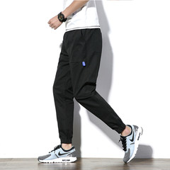 Autumn pants, men's loose Korean version, trend sports pants, fat XL, fat man Haren pants, nine point slacks 3XL black