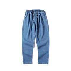 @ Hong Kong men's art men, autumn and winter men's loose jeans, youth washed, leisure, wide legs, Korean style, pure pants M blue