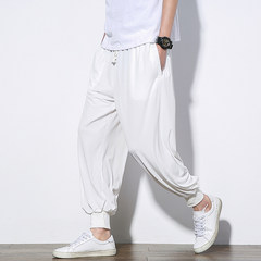 夏季中国风复古收口束脚休闲运动裤男士宽松阔腿裤日系薄款灯笼裤 2XL（189斤左右内） 白色