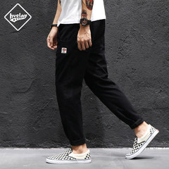 Tide brand Japanese wash old male nine pants overalls trend baggy pants pants 9 teenagers all-match 3XL black