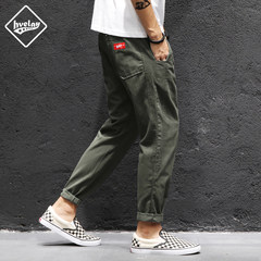 Tide brand Japanese wash old male nine pants overalls trend baggy pants pants 9 teenagers all-match 3XL Army green