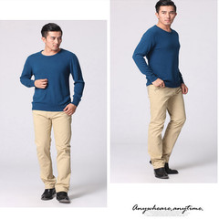17 new winter and autumn V men's cashmere sweater, knitted sweater, pure color Pullover Sweater, round collar package 175/88A Coral blue