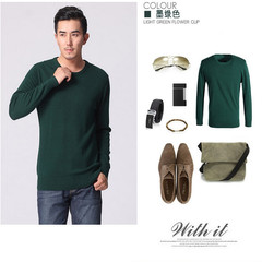 17 new winter and autumn V men's cashmere sweater, knitted sweater, pure color Pullover Sweater, round collar package 175/88A Green collar