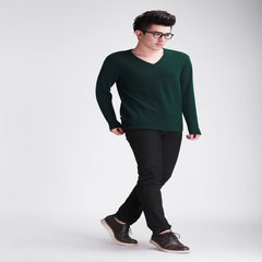 17 new winter and autumn V men's cashmere sweater, knitted sweater, pure color Pullover Sweater, round collar package 175/88A V collar ink green