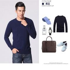 17 new winter and autumn V men's cashmere sweater, knitted sweater, pure color Pullover Sweater, round collar package 175/88A Blue in round collar