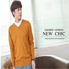 17 new winter and autumn V men's cashmere sweater, knitted sweater, pure color Pullover Sweater, round collar package 175/88A V collar ginger yellow