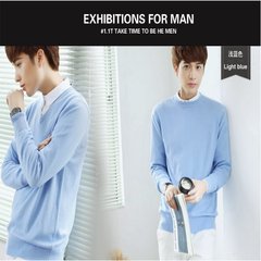 17 new winter and autumn V men's cashmere sweater, knitted sweater, pure color Pullover Sweater, round collar package 175/88A V sky blue