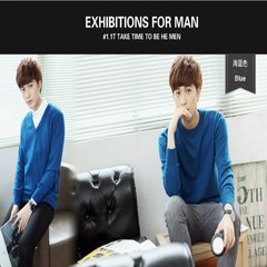 17 new winter and autumn V men's cashmere sweater, knitted sweater, pure color Pullover Sweater, round collar package 175/88A V collar algae blue