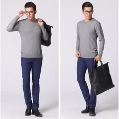 17 new winter and autumn V men's cashmere sweater, knitted sweater, pure color Pullover Sweater, round collar package 175/88A Round neck grey