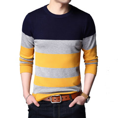 Fashion Autumn New Style Men's long sleeve T-shirt, men's big size jacket, thin T-shirt, youth knit knit sweater Support fifteen days to return goods 2153 (cyan)
