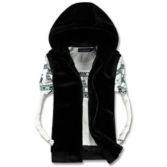 [day] special offer new large size soft vest imitation mink cashmere coat Kanjian Korean men's winter warm tide M Black [hooded]