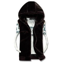 [day] special offer new large size soft vest imitation mink cashmere coat Kanjian Korean men's winter warm tide M Brown [hooded]