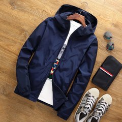 Men's spring and autumn thin coat male Hooded Jacket XL loose fat fat young fat 200 pounds 7XL (250-275 Jin) The zipper is not reflective, dark blue