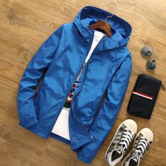 Men's spring and autumn thin coat male Hooded Jacket XL loose fat fat young fat 200 pounds 7XL (250-275 Jin) The zipper is not reflective, light blue