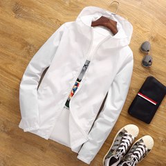 Men's spring and autumn thin coat male Hooded Jacket XL loose fat fat young fat 200 pounds 7XL (250-275 Jin) Zipper is not reflective white
