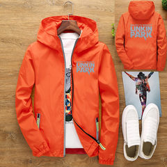 Men's spring and autumn thin coat male Hooded Jacket XL loose fat fat young fat 200 pounds 7XL (250-275 Jin) Alphabet Lincoln orange