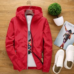 Men's spring and autumn thin coat male Hooded Jacket XL loose fat fat young fat 200 pounds 7XL (250-275 Jin) gules