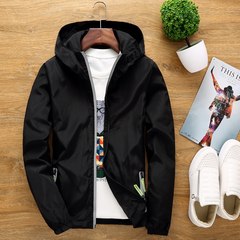 Men's spring and autumn thin coat male Hooded Jacket XL loose fat fat young fat 200 pounds 7XL (250-275 Jin) black