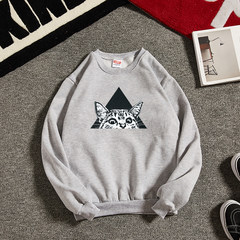 Autumn and winter Korean men solid round neck SWEATER MENS XL students set head movement and cashmere coat thickening XXL (with cashmere thickening) Triangle cat gray