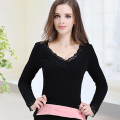 New thermal underwear, lady's coat thickening body, autumn clothing winter tight lace low collar, cashmere blouse Size (80-140 pounds) Black