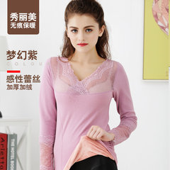 New thermal underwear, lady's coat thickening body, autumn clothing winter tight lace low collar, cashmere blouse Size (80-140 pounds) violet