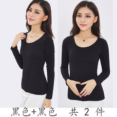 Modal female autumn clothing piece long sleeved shirt personal tights Blouse Size thin cotton winter XL (135-155 Jin) Black + Black