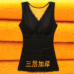 Winter cotton warm vest female thickening plus velvet, tight fitting, bottoming shirt, body care chest underwear, stomach vest XL (75~95 Jin) 7001 black