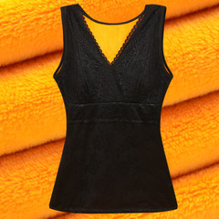 Winter cotton warm vest female thickening plus velvet, tight fitting, bottoming shirt, body care chest underwear, stomach vest XL (75~95 Jin) 6701 black