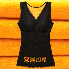 Winter cotton warm vest female thickening plus velvet, tight fitting, bottoming shirt, body care chest underwear, stomach vest XL (75~95 Jin) 3949 black