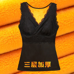 Winter cotton warm vest female thickening plus velvet, tight fitting, bottoming shirt, body care chest underwear, stomach vest XL (75~95 Jin) 3960 black