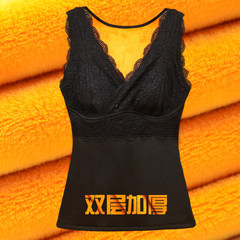 Winter cotton warm vest female thickening plus velvet, tight fitting, bottoming shirt, body care chest underwear, stomach vest XL (75~95 Jin) 3959 black