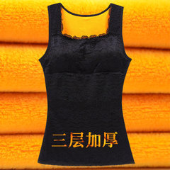 Winter cotton warm vest female thickening plus velvet, tight fitting, bottoming shirt, body care chest underwear, stomach vest XL (75~95 Jin) 6003 black