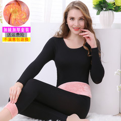 Ladies underwear with velvet collar youth students code long johns female cotton suit winter Small code [80 Jin -130 Jin] Classic black