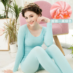 Female underwear with velvet tight body long johns suit's backing students cotton sweater Send [priority] delivery of socks Round neck velvet suit — fruit green