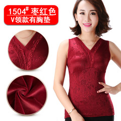 Warm vest plus velvet female personal fitness Double thick sexy lace chest supporting super soft abdomen winter coat XL 1504 Bordeaux with bra